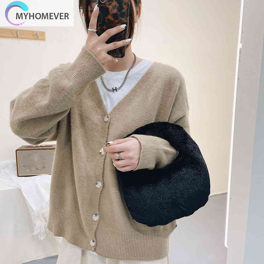 Túi Xách Lông Nhung Màu Trơn Hình Đám Mây Thời Trang Thu Đông Cho Nữ