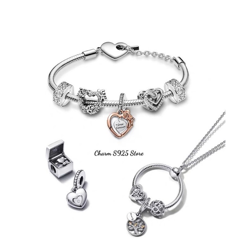 Combo vòng tay + 5 hạt charm pan mẫu mới 2021 bạc s925