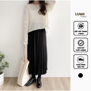 Chân váy dài dập li - Chân váy midi dập li chất dạ mềm Lumii