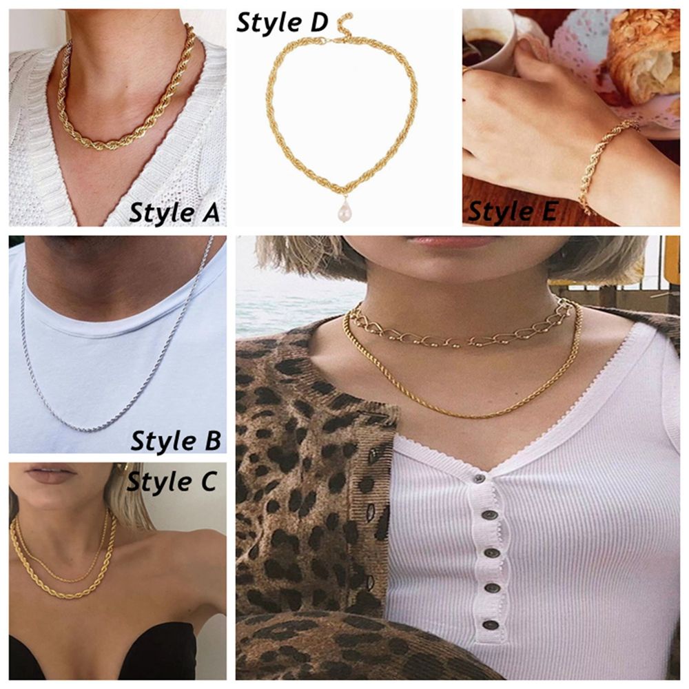 Vòng cổ Sợi Xích Bằng Thép Không Gỉ Dạng Bện Thời Trang|Nhẫn Đeo Tay Nhiều Màu Sắc Thời Trang Cho Nam Và Nữ