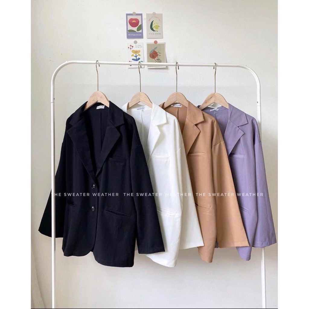 Áo Blazer tay dài màu trơn cho nữ, áo blazer nữ dáng suông rộng chất vải cao cấp kiểu hàn quốc 2 cúc