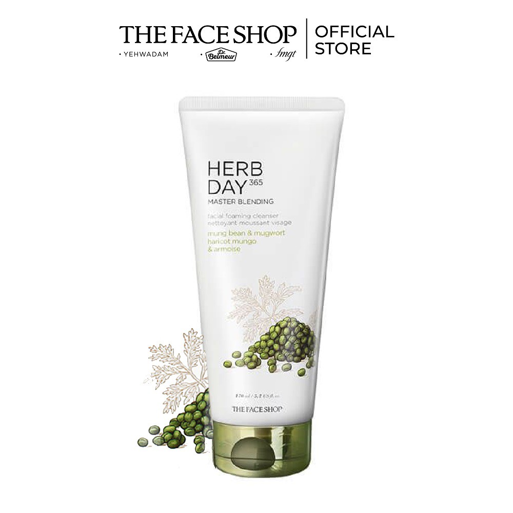 Sữa Rửa Mặt Thefaceshop Herb Day 365 Master Blending Facial Foaming Cleanser Mung Bean & Mugwort 170Ml