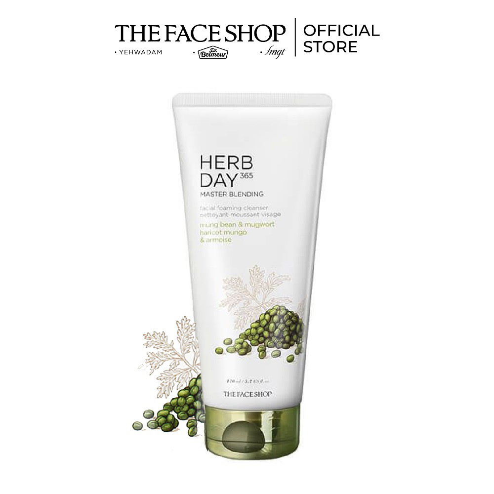 Sữa Rửa Mặt THEFACESHOP HERB DAY 365 MASTER BLENDING FACIAL FOAMING CLEANSER MUNG BEAN & MUGWORT 170ml
