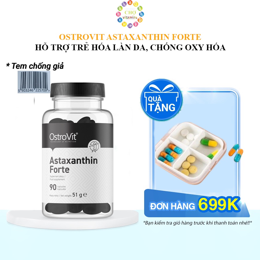 Ostrovit Astaxanthin Forte - Hỗ Trợ Làm Đẹp Da, Chống Lão Hóa, Ngừa Tế Bào Ung Thư (90 Viên)