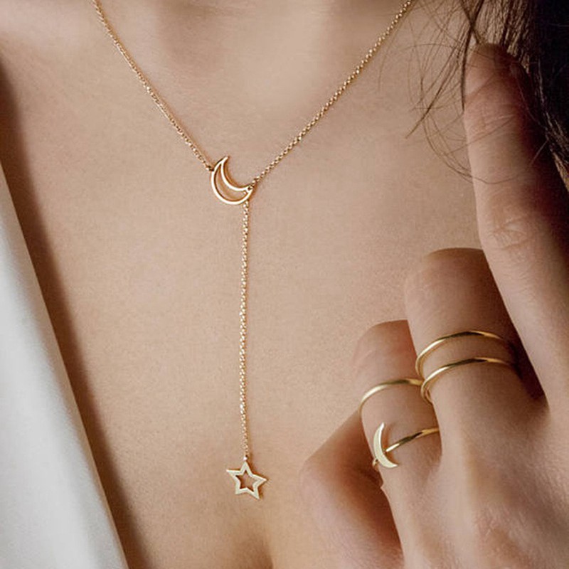 Vòng cổ mạ vàng mặt hình mặt trăng ngôi sao thời trang sang trọng 2019