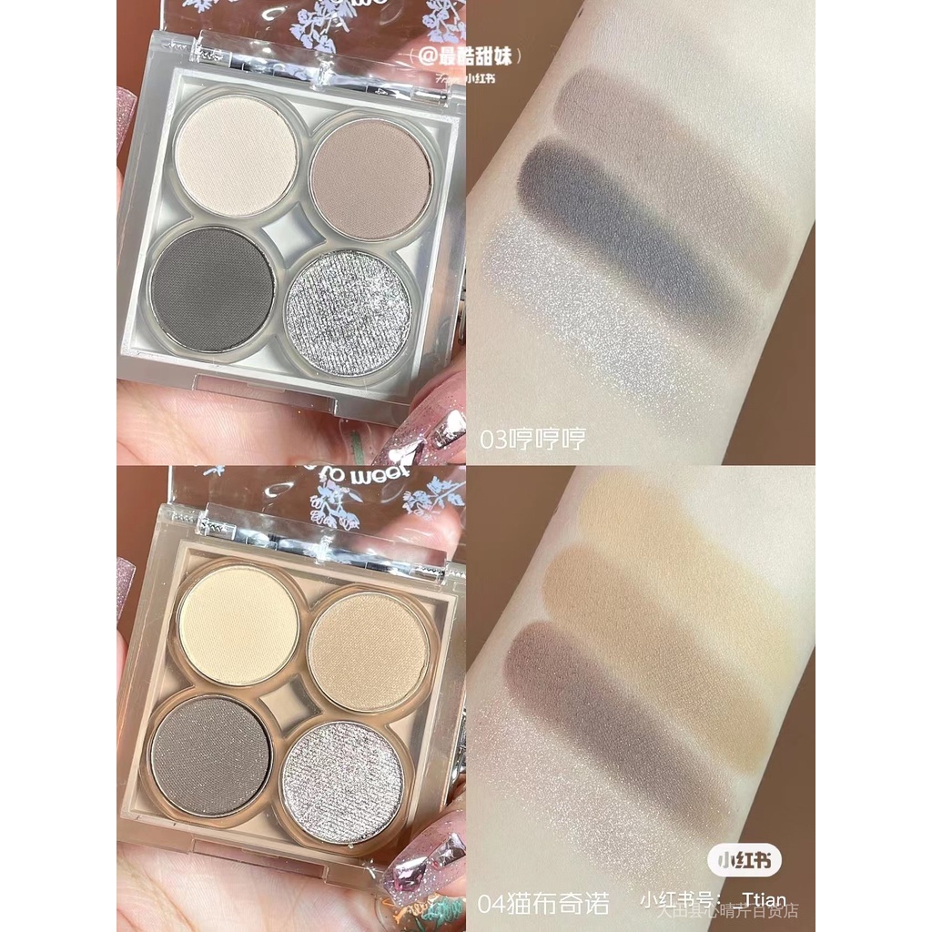 Bảng Phấn Mắt FLORTTE / Floria First Kiss Bobo Bốn Màu Lì Và Ánh Ngọc Trai Kết Hợp Nhẹ Nhàng