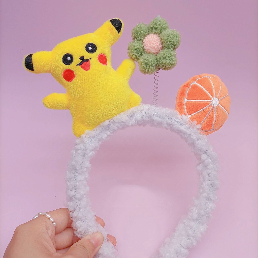 Băng Đô Cài Tóc Hình Trái Đào/ Pikachu Bằng Lông Nhung Dễ Thương Xinh Xắn Cho Bé Gái