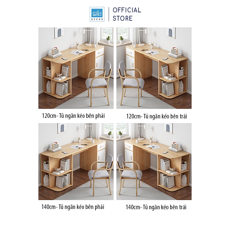 Bàn Học Tập, Làm Việc Nhiều Ngăn Đa Năng Màu Trắng Phối Vân Gỗ Sồi Thương Hiệu SIB Decor