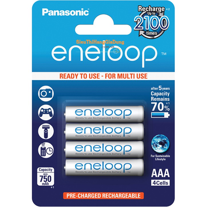 Pin sạc AAA Eneloop Panasonic 800mAh vỉ 4 viên chính hãng