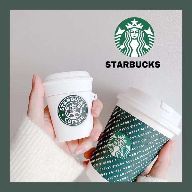Vỏ bao đựng tai nghe không dây  trà sữa Starbuck trắng - Case 1/2 chống va đập