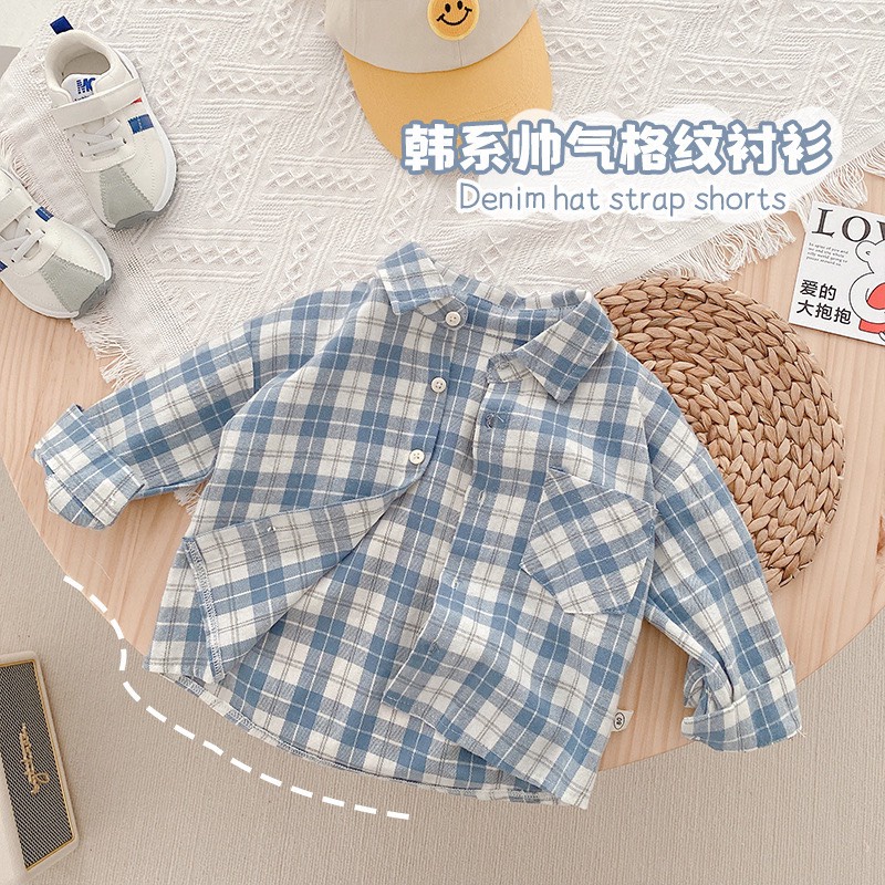 Áo sơ mi dài tay trẻ em caro xanh năng động, phối đồ cực xinh