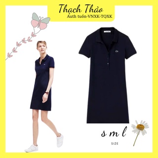 VÁY POLO CÁ SẤU NỮ TÍM THAN LOGO NGỰC DÁNG CHỮ A NGẮN TAY