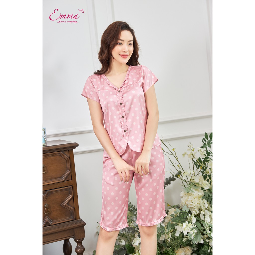 Đồ Bộ Mặc Nhà Lụa Áo Cộc Tay, Quần Lửng Emma EHLU.21.040.09
