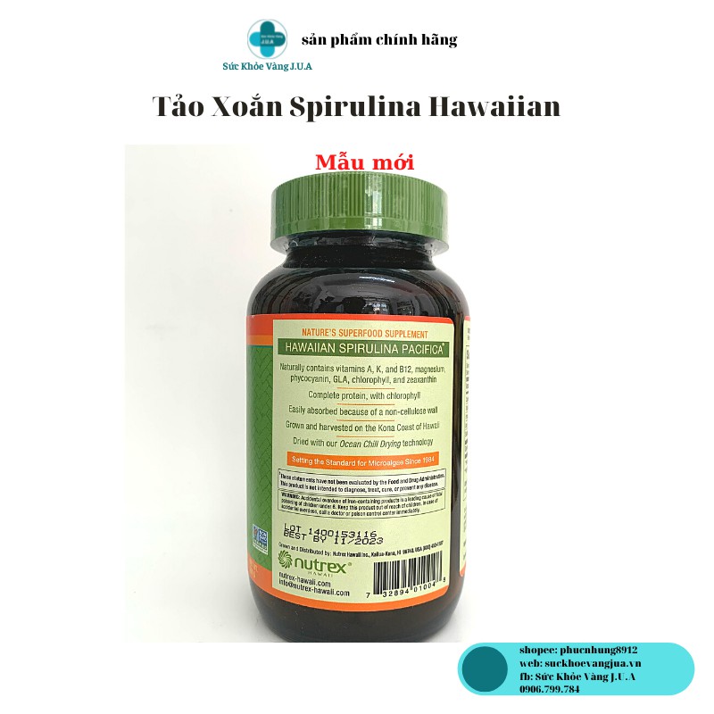 TẢO PURE HAWAIIAN  SPIRULINA LỌ 400 VIÊN - VITAMIN TỰ NHIÊN - TĂNG ĐỀ KHÁNG | Thế Giới Skin Care