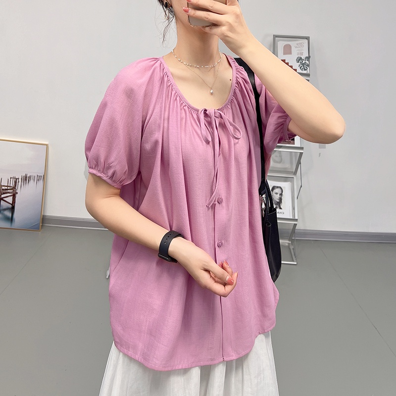 Áo chiffon BH tay phồng màu trơn dáng rộng phong cách Hàn Quốc