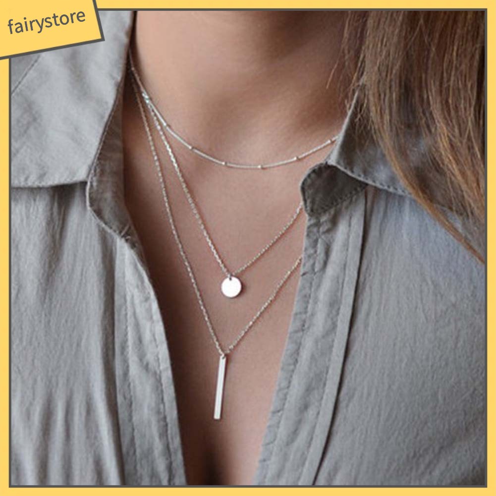 Vòng cổ 3 lớp mặt tròn phong cách thanh lịch cho nữ