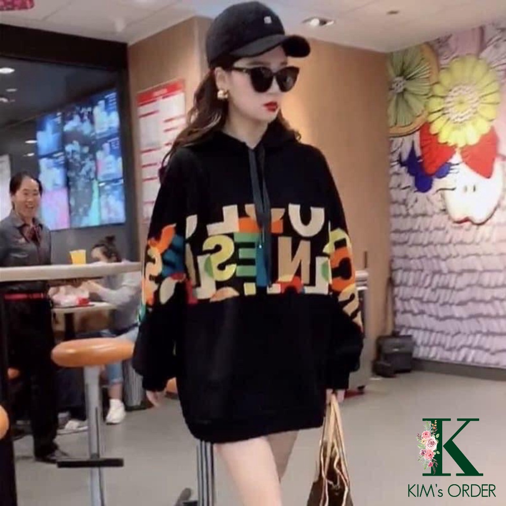 Áo Hoodie Nữ Dài Tay Màu Đen Phom Rộng Chất Nỉ Bông Dày Dặn Không Xù Có Mũ Phong Cách Hàn Quốc Thời Trang Hot Trend | BigBuy360 - bigbuy360.vn