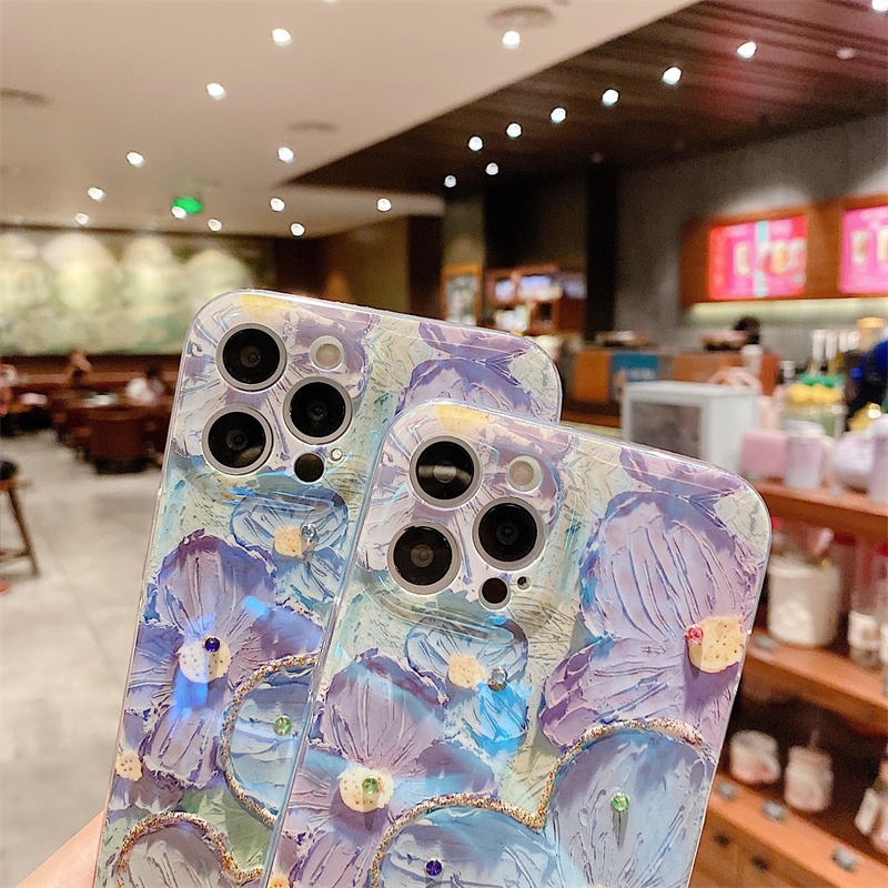 Ốp Điện Thoại Mềm Đính Đá Blu-ray Hình Hoa Cho iphone 13 12 11 Pro Max XR X XS XSMAX 7 8 6S 6 plus 6G 6S