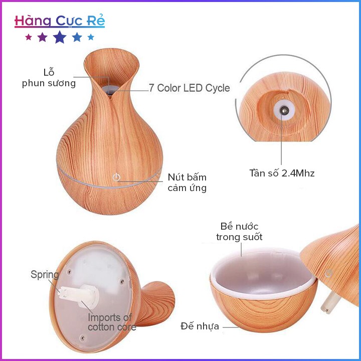 Máy khuếch tán tinh dầu, kiểu dáng lọ hoa 🌹Freeship🌹 Máy xông vân gỗ, nút cảm ứng - Shop Hàng Cực Rẻ