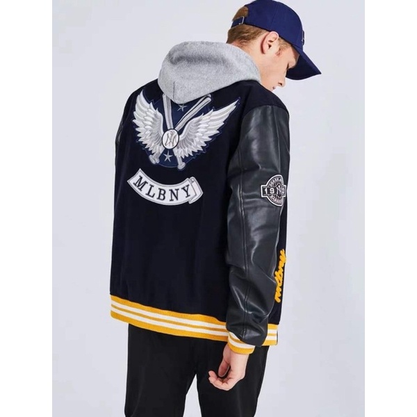 [CHÍNH HÃNG] ÁO KHOÁC MLBNY BÓNG CHÀY FULL DA MÀU ĐEN - ÁO BOMBER THỂ THAO - UNISEX NAM NỮ