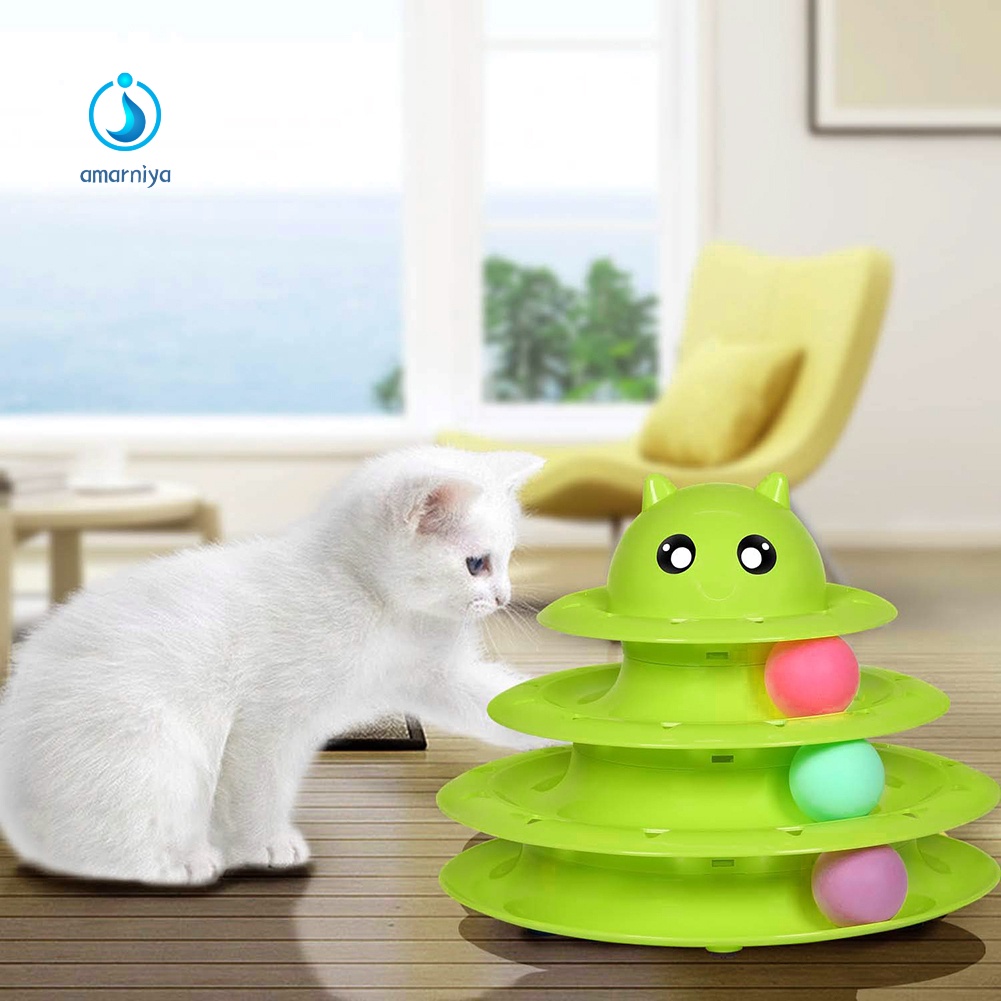 Đồ Chơi Tháp Bóng Lăn 3 Cấp Độ Nhiều Màu Sắc Chống Trượt Cho Mèo