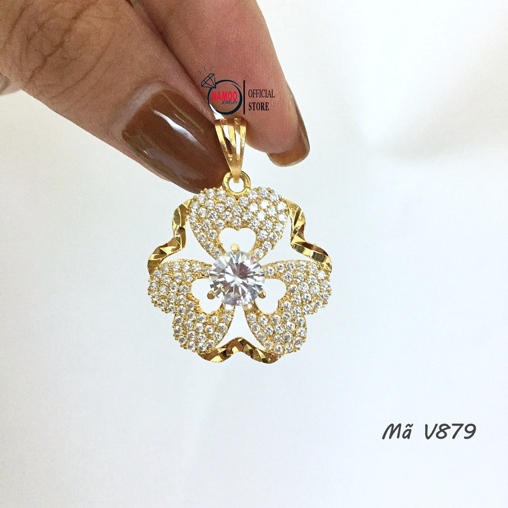 Dây Chuyền Titan Nữ V879 Cỏ Ba Lá Đính Đá Lớn Kết Hợp Dây Dẹt V007 Bền Màu