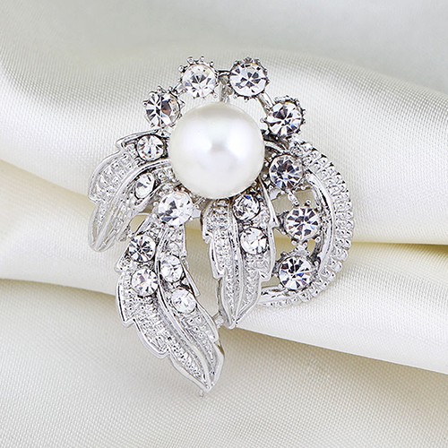 Ghim cài áo tạo hình lá cây đính ngọc và đá nhân tạo thời trang cho nữ