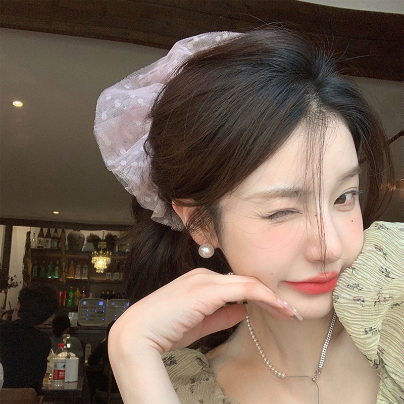 Dây Cột Tóc Co Giãn Bọc Vải Chiffon Họa Tiết Chấm Bi