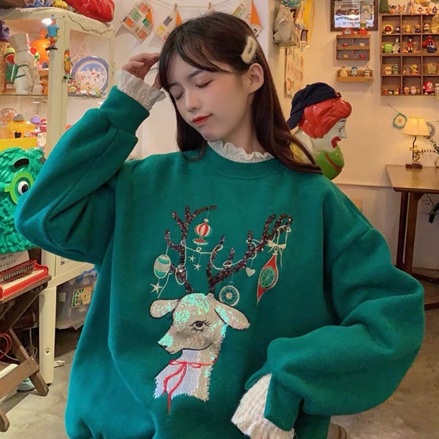 Màu xanh_Áo sweater phối ren ulzzang MS1845