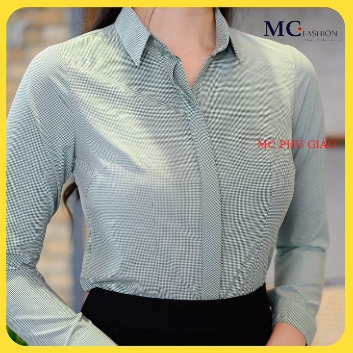 Áo Sơ Mi Nữ Đẹp Dài Tay Kẻ Sọc Caro Công Sở Mc Fashion Màu Hồng Xanh Ghi Cam A682