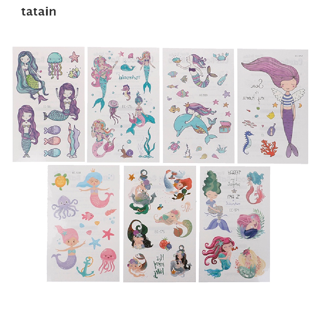 Bộ 15 tờ nhãn dán hình xăm tạm thời kiểu nàng tiên cá dễ thương dự tiệc dành cho trẻ em CVX