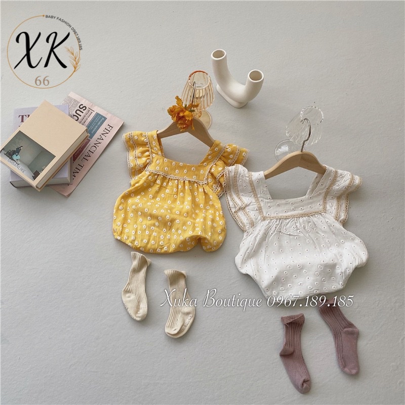 Bodysuit Cộc Tay Cánh Tiên Hoạ Tiết Hoa Bé Gái 0-2 Tuổi Xuka Boutique Set Quần Áo Sơ Sinh 2022 Quảng Châu