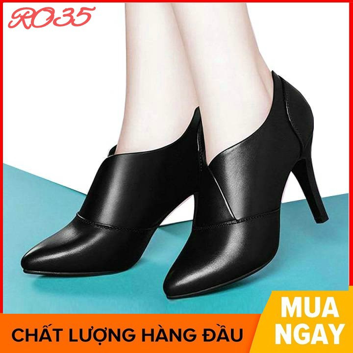 Giày boot bốt nữ cổ thấp 7 phân màu đen hàng hiệu rosata ro35