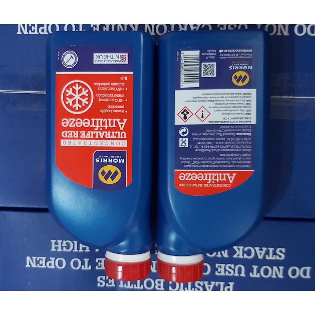 COMBO 2 nước làm mát động cơ xe ô tô màu đỏ Morris Ultralife Red Antifrezee lon 1L