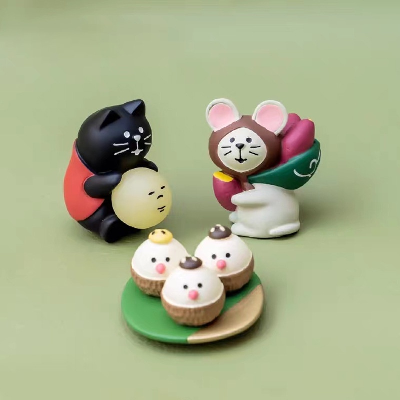 Decole] Decole  Decole]❤Búp Bê Hình Chú Mèo Và Bánh Trung Thu D22-23 Bằng Nhựa Resin Kiểu Nhật Bản Dùng Trang Trí