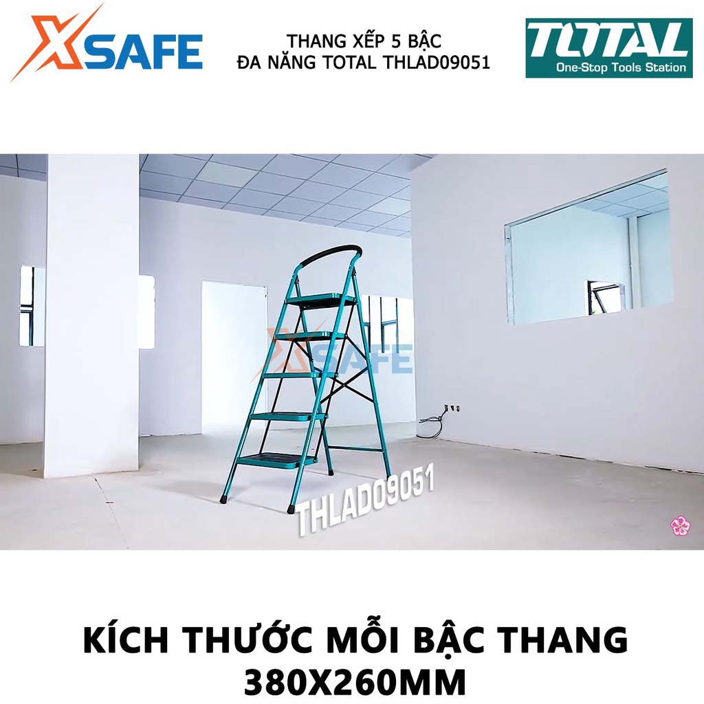 Thang xếp 5 bậc đa năng TOTAL THLAD09051 chất liệu thép, kích thước mỗi bậc thang 380*260mm, khả năng tải 150kg - XSAFE