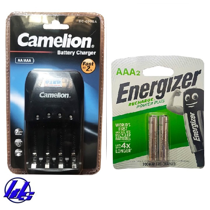 Combo bộ sạc nhanh pin AA, AAA BC-0905A kèm 2 pin sạc Energizer AAA 700mAh