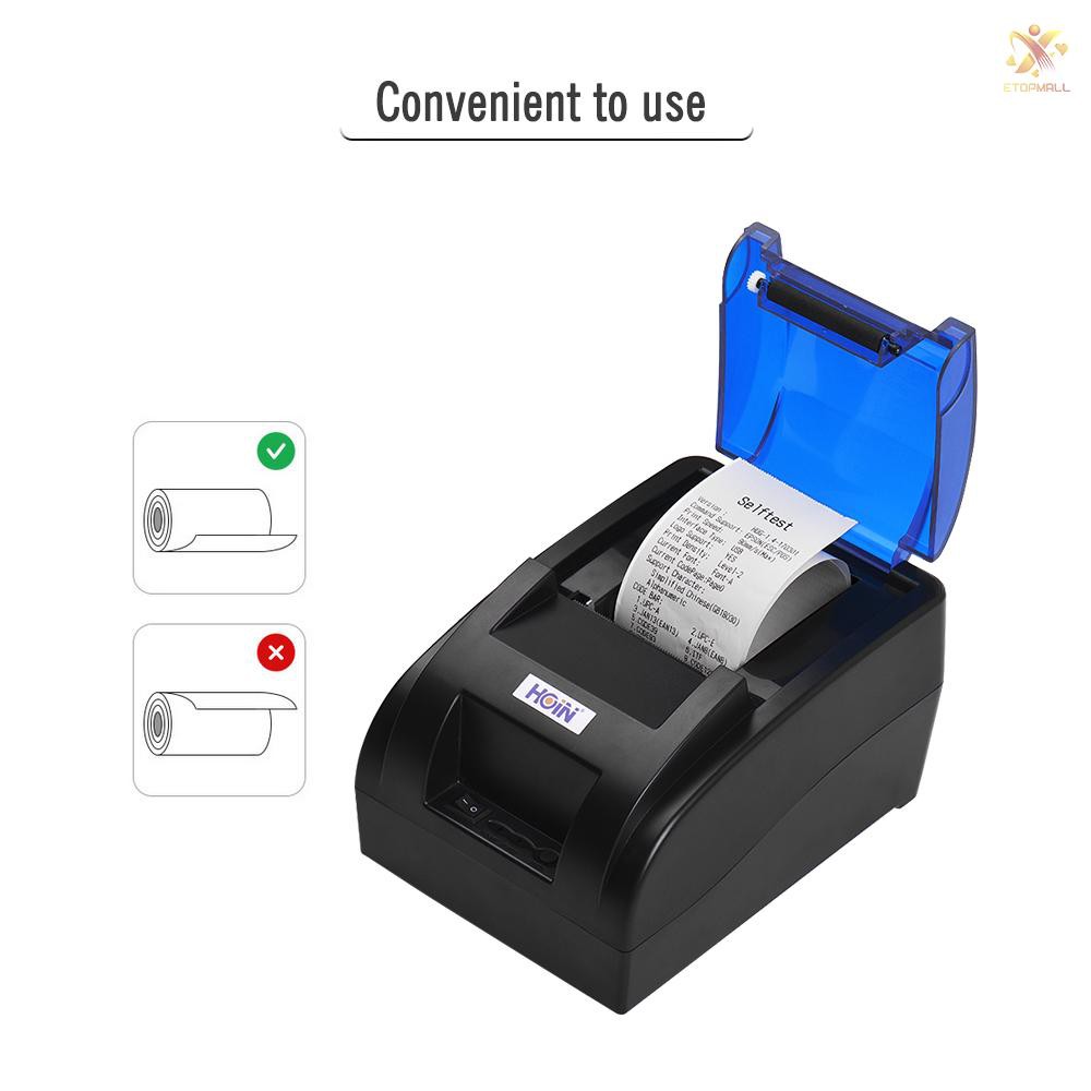 E&amp;T HOIN Portable 58mm Thermal Receipt Printer with BT &amp; USB Interface High Speed Bill Ticket Clear