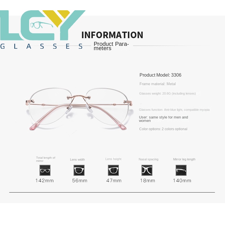 Kính Chống Nắng Lcy Không Viền Xanh Dương Mới -0°-400° Kính 3306