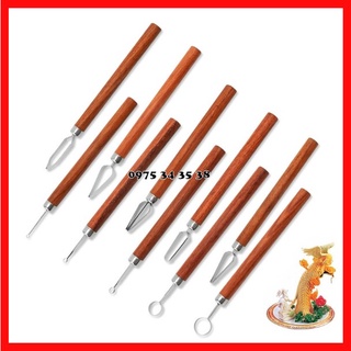 Bộ dao cắt tỉa hoa quả, rau củ, dưa hấu, bộ móc tỉa thú cơ bản, bằng gỗ