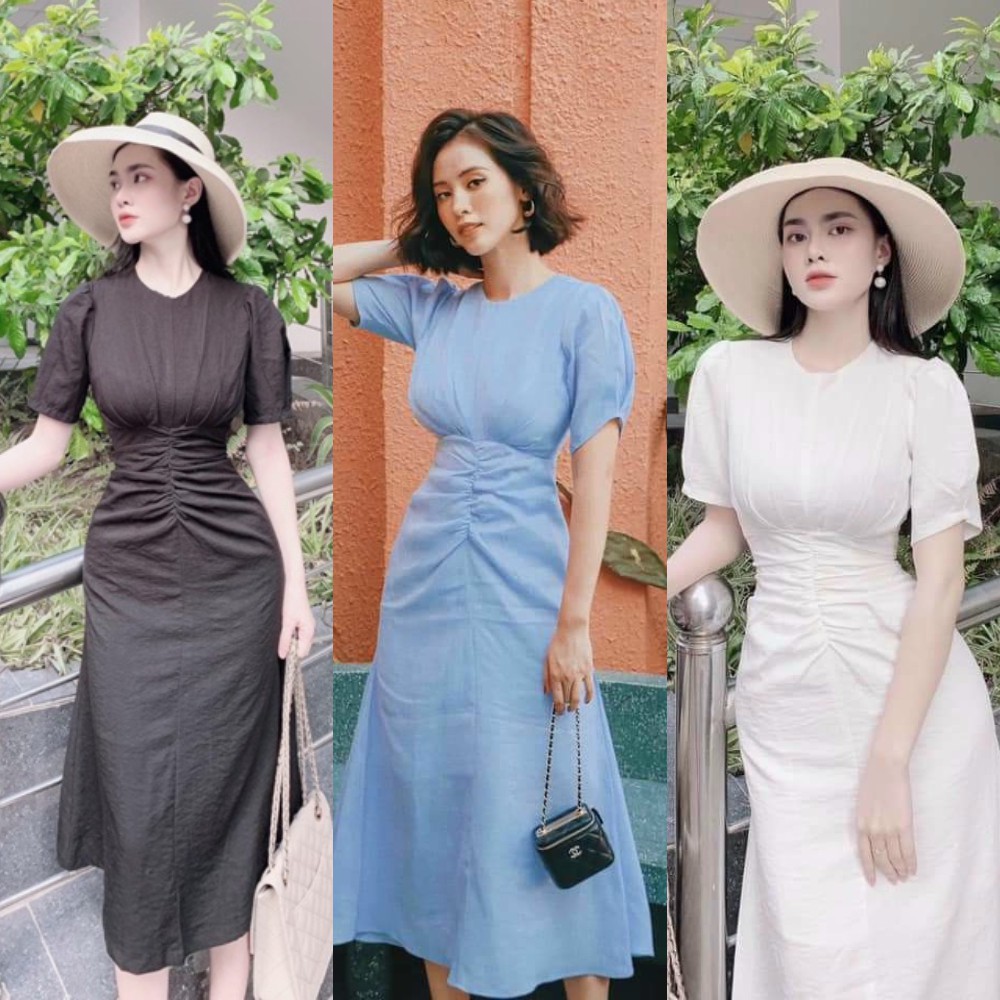 Váy Dự Tiệc Váy Thiết Kế Nhún Eo Chất Linen Mịn Đẹp Hanaki HNK1003 | BigBuy360 - bigbuy360.vn