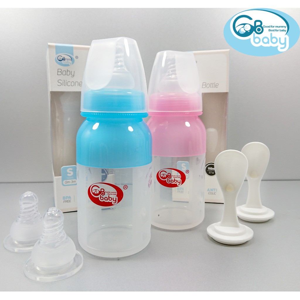 Bình sữa Silicon 2in 1 GB-Baby 110ml (Cổ hẹp) Tặng 1 Núm thìa và 1 Núm ty