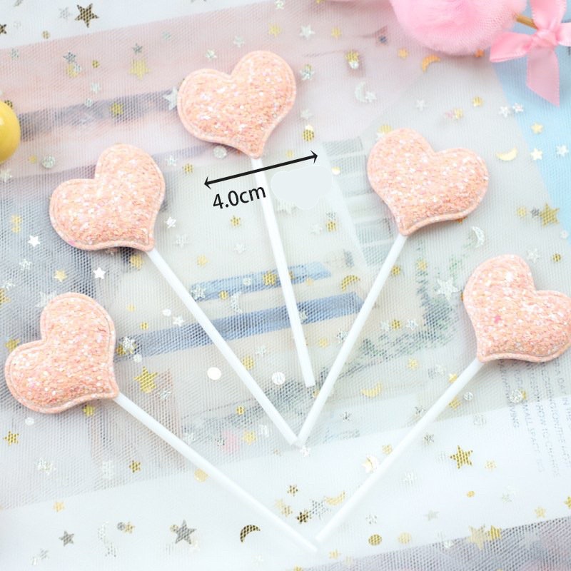 Que cắm tim, sao, vương miện phủ kim tuyến trang trí bánh kem