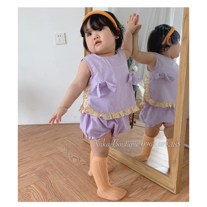 Bộ Quần Áo Cộc Tay Mùa Hè Tiểu Thư Màu Tím Quảng Châu Cao Cấp Cho Bé 1 - 8 tuổi Hãng GALAKOKO [Ảnh Thật]