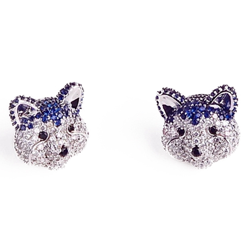 Dog Zircon Stud Earrings Huskie Akita Poodle Cute Lovely Animals Rhinestone Crystal Earrings