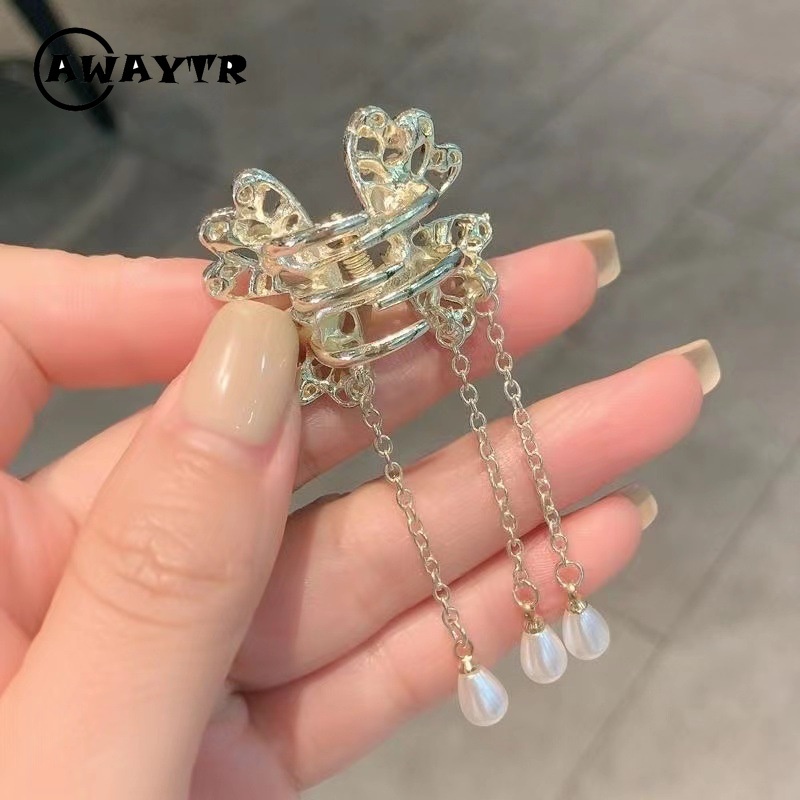 Kẹp Tóc Tua Rua Hình Hoa / Bướm Đính Ngọc Trai Pha Lê Phong Cách Hàn Quốc Chất Lượng Cao Cho Nữ