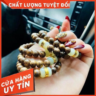 Vòng Trầm Hương Tốc Mix Lu Thống Bạch Ngọc, Vòng Gỗ Trầm Hương Phong Thủy