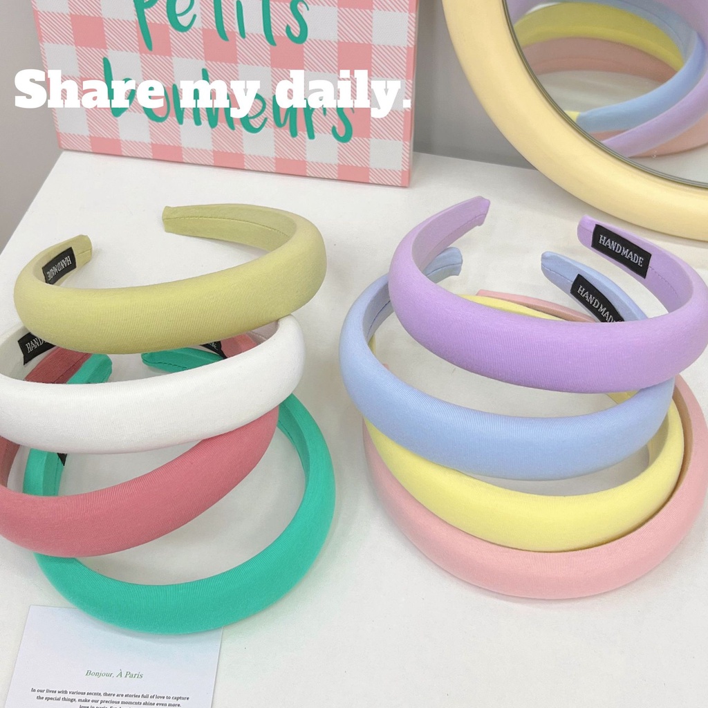 Băng Đô Cài Tóc Bản Rộng Bằng Xốp Màu Kẹo Ngọt Dễ Thương