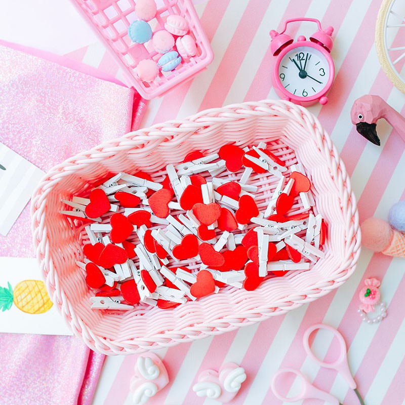 Set 10 kẹp gỗ hình trái tim phong cách Hàn Quốc da dụng