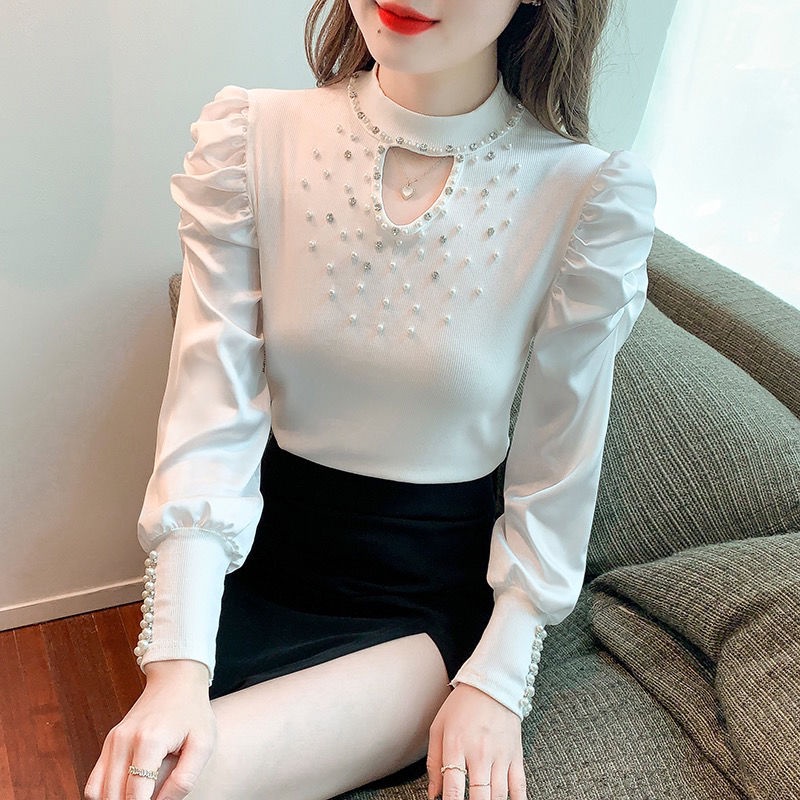 Áo Sơ Mi Chiffon Tay Dài Phồng Cổ Cao Thời Trang Dành Cho Nữ